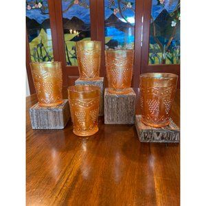 Vintage Imperial Marigold Grape Patterned Juice Glasses.